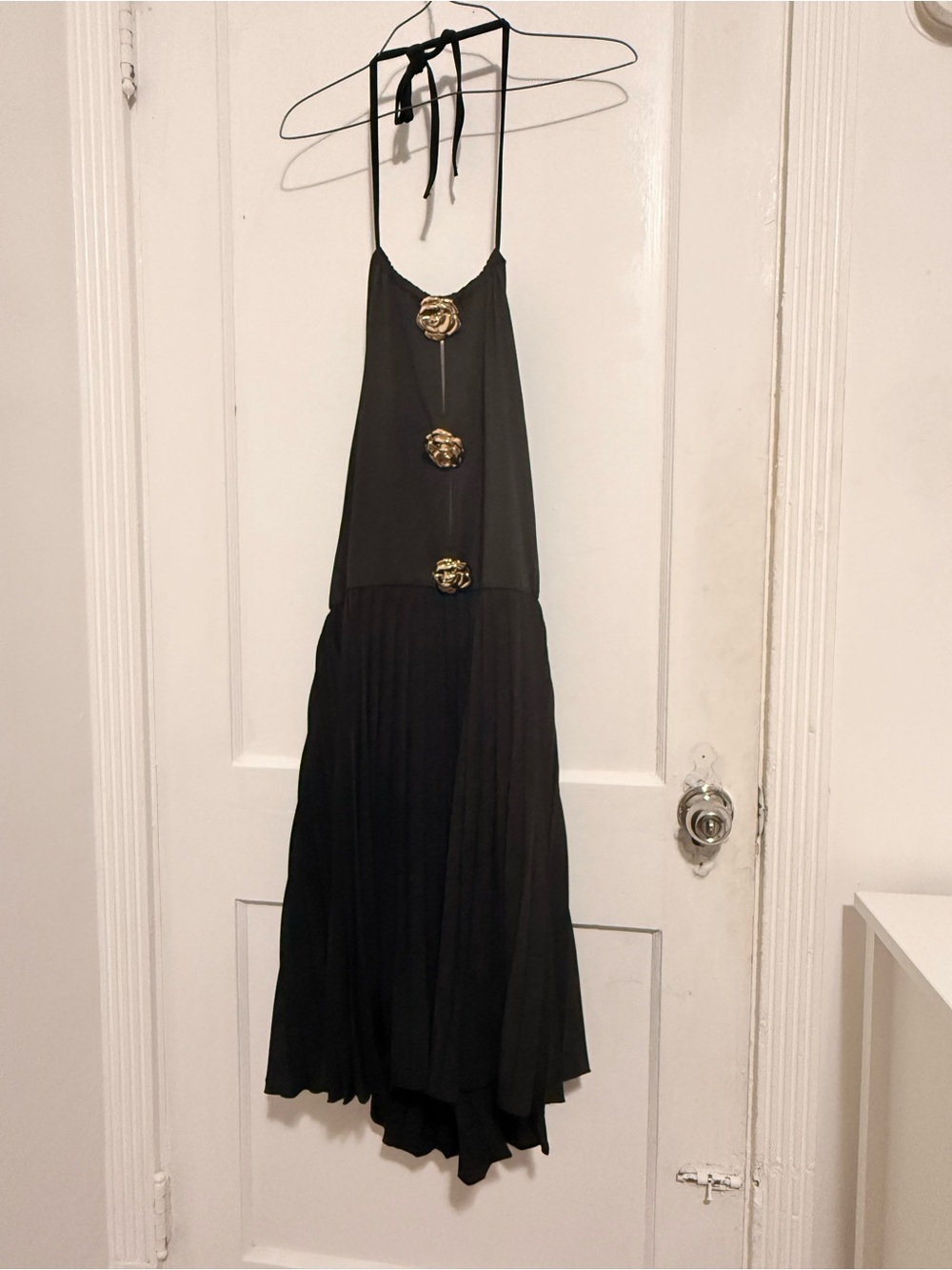 SHEIN Black One-Shoulder Midi Dress with Gold Rosette Buttons